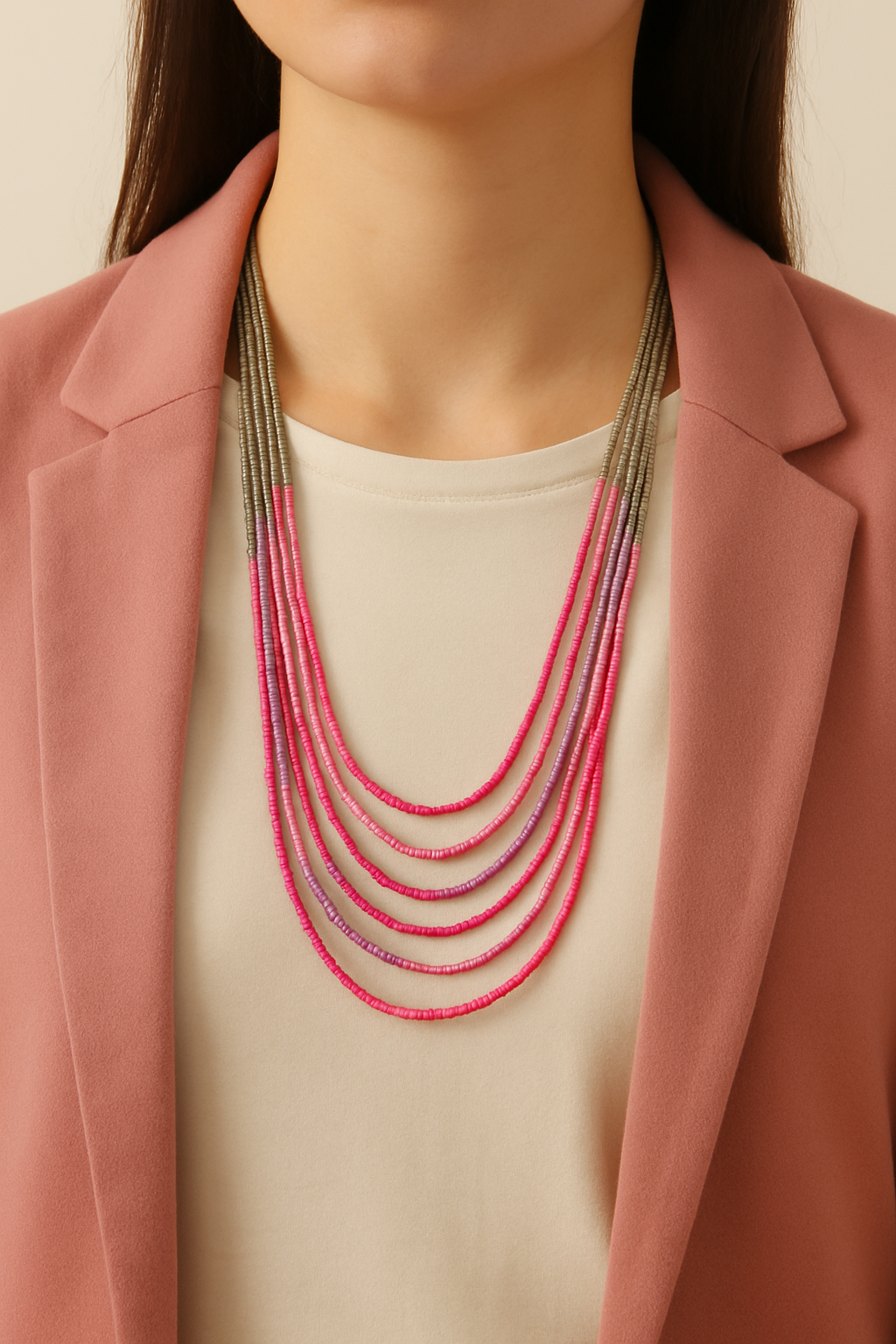 Blush Cascade Multi-Strand Beaded Necklace