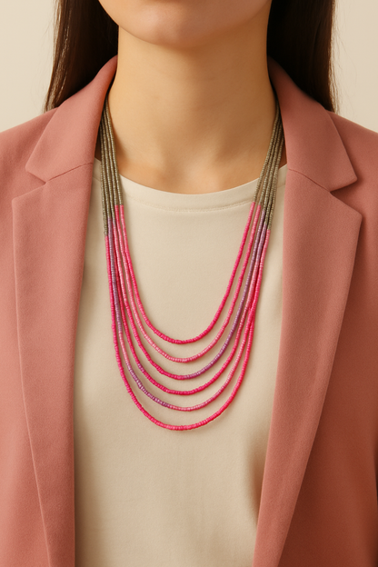 Blush Cascade Multi-Strand Beaded Necklace