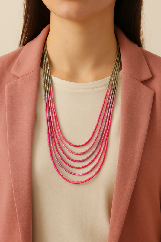 Blush Cascade Multi-Strand Beaded Necklace
