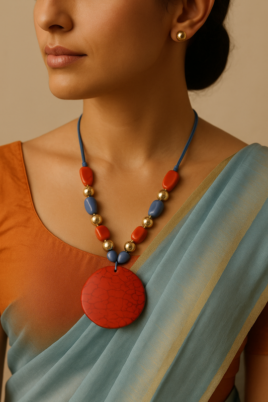 Bold Red Stone Pendant Necklace with Adjustable Chain