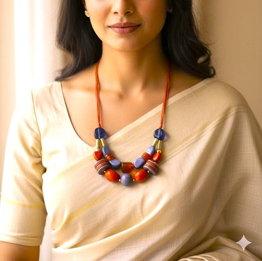 Bold Artisan Beadwork Statement Necklace – Orange & Lavender Mix