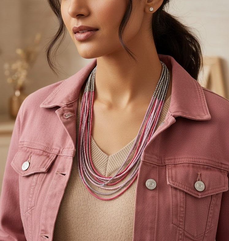 Blush Cascade Multi-Strand Beaded Necklace