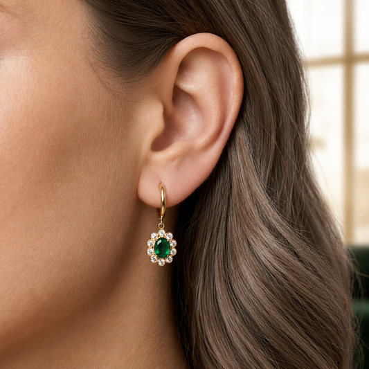 Emerald Bloom Hoop Earrings