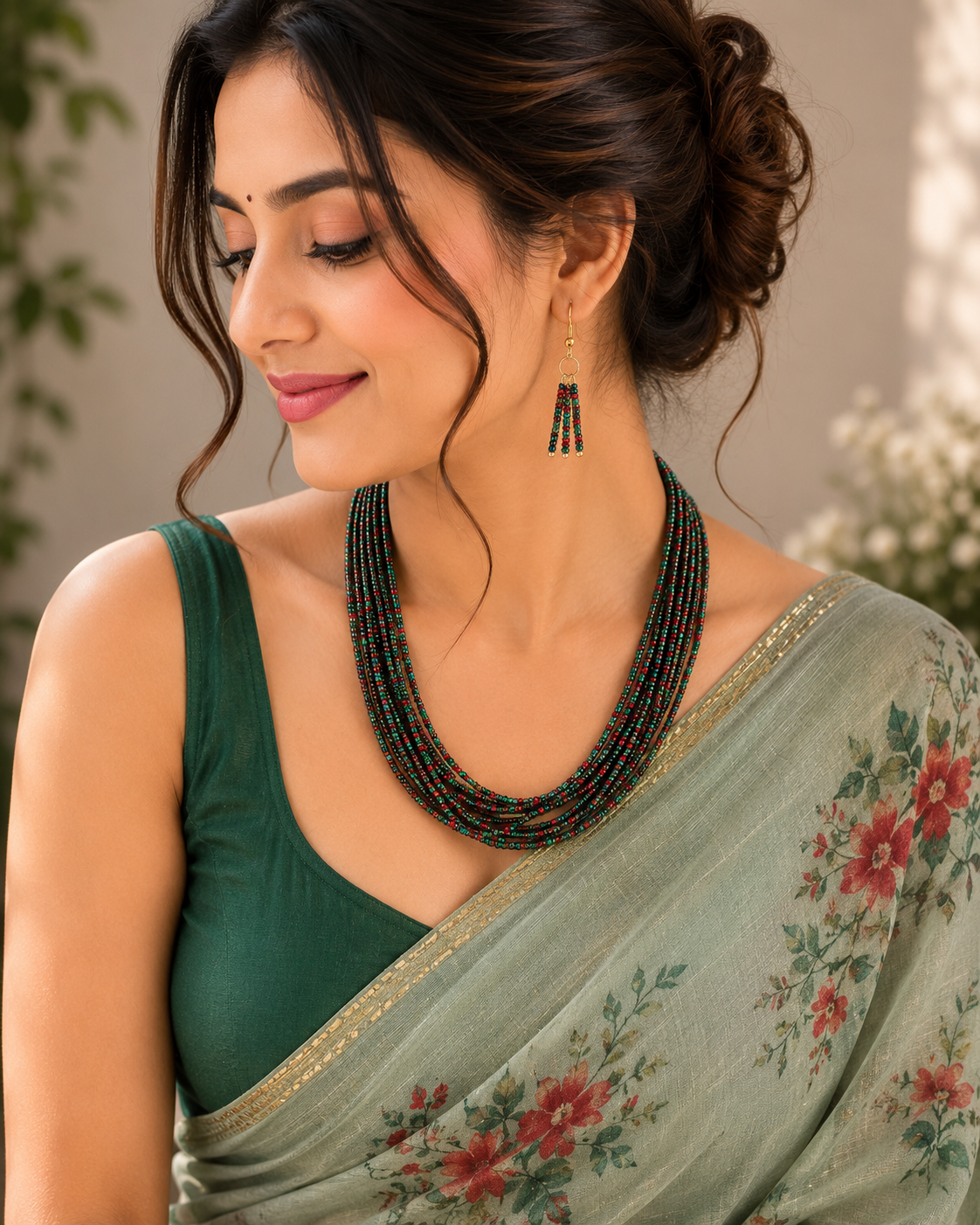 Saanvi Festive Ember Layered Beaded Necklace Set