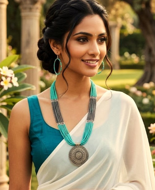 Turquoise & Grey Multi-Strand Necklace Set